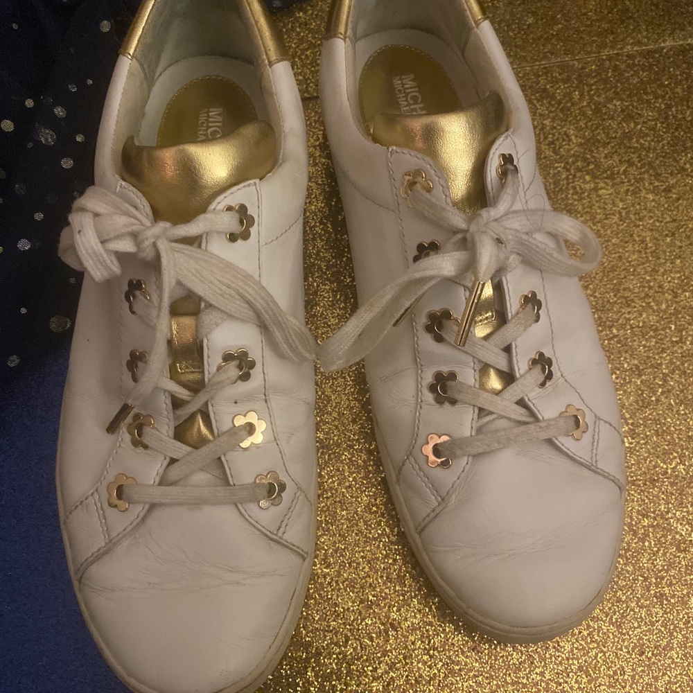 MICHAEL KORS GOLD FLORAL Sneakers DAZZLING RARE - Picture 4 of 8